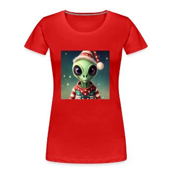 alien wearing a ugly Christmas sweater - Women's Premium Organic T-Shirt - red - Front - Mia (176cm)