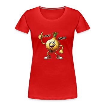 Crazy Veggies: Onion With Goatee and Thumbs Up - Women's Premium Organic T-Shirt - red - Front - Mia (176cm)