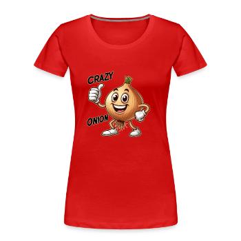 Crazy Veggies: Onion With Goatee and Thumbs Up - Women's Premium Organic T-Shirt - red - Front - Mia (176cm)
