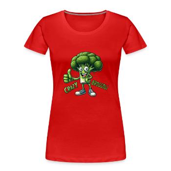 Crazy Veggies: Bro Broccoli Thumbs Up - Women's Premium Organic T-Shirt - red - Front - Mia (176cm)