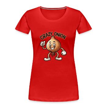 Crazy Veggies: Onion With Goatee and Thumbs Up - Women's Premium Organic T-Shirt - red - Front - Mia (176cm)