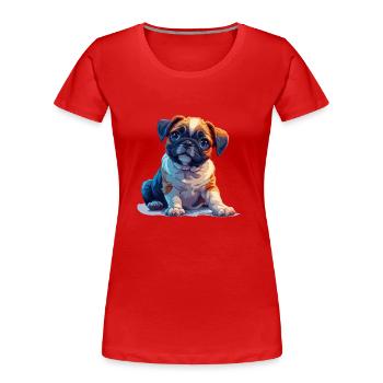 Chiot carlin assis - T-shirt bio Premium Femme - rouge - Devant - Mia (176cm)