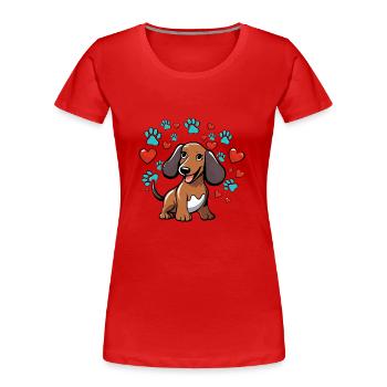 Teckel mignon avec des cœurs - T-shirt bio Premium Femme - rouge - Devant - Mia (176cm)