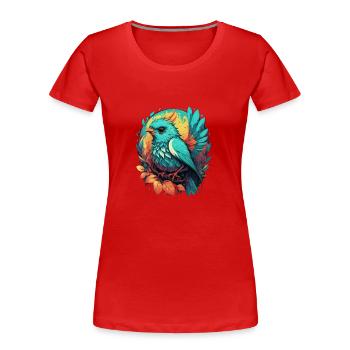 Blauer süßer gezeichneter Vogel - Frauen Premium Bio T-Shirt - Rot - Vorne - Mia (176cm)