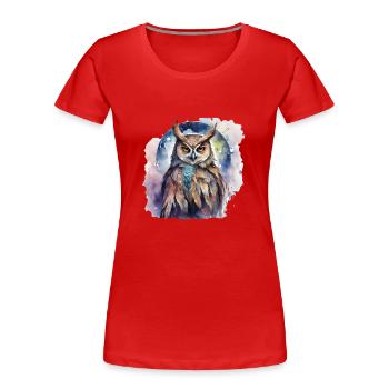 Hibou animal de pouvoir chamanique, intuition, sagesse - T-shirt bio Premium Femme - rouge - Devant - Mia (176cm)