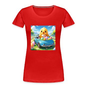 POUSSIN ASSIS DANS LA VOITURE - T-shirt bio Premium Femme - rouge - Devant - Mia (176cm)