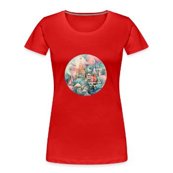 Collage eines skurrilen Dorfes - Frauen Premium Bio T-Shirt - Rot - Vorne - Mia (176cm)