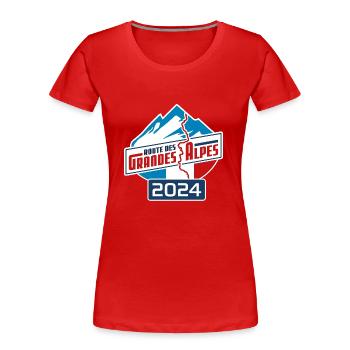 Route des Grandes Alpes Sticker | farbig | 2024 - Frauen Premium Bio T-Shirt - Rot - Vorne - Mia (176cm)