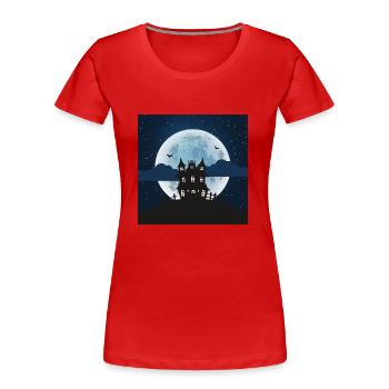 Haunted house with glowing full moon - Women's Premium Organic T-Shirt - red - Front - Mia (176cm)