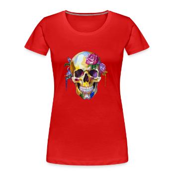 Totenkopf mit bunten Blumen - Frauen Premium Bio T-Shirt - Rot - Vorne - Mia (176cm)