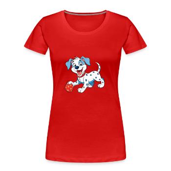 Glücklicher Dalmatiner, der Ball spielt - Frauen Premium Bio T-Shirt - Rot - Vorne - Mia (176cm)