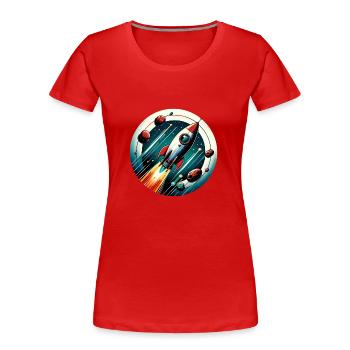 Retro-Rakete und Planeten - Frauen Premium Bio T-Shirt - Rot - Vorne - Mia (176cm)