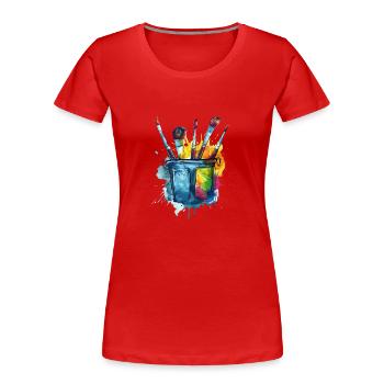 Pinsel Tasche Farbenfrohes Schaffen - Frauen Premium Bio T-Shirt - Rot - Vorne - Mia (176cm)