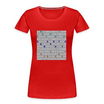 Freiheit, Demokratie und Vielfalt im Letter-Mix. - Frauen Premium Bio T-Shirt - Rot - Vorne - Mia (176cm)