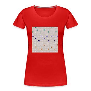 Freiheit, Demokratie und Vielfalt im Letter-Mix. - Frauen Premium Bio T-Shirt - Rot - Vorne - Mia (176cm)