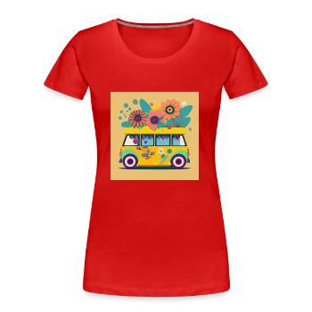 Sunbeam Express : la magie des fleurs au pastel - T-shirt bio Premium Femme - rouge - Devant - Mia (176cm)