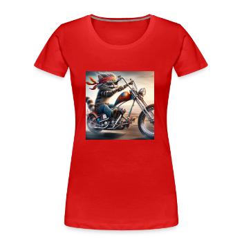Gato Loco Cool Biker Cat With Helmet Chopper Cat - Women's Premium Organic T-Shirt - red - Front - Mia (176cm)
