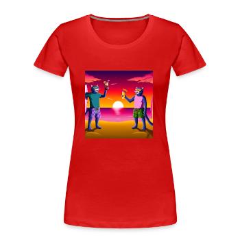 Gato Loco Surfdudes Cats Sunset Sea Beach Cat - Women's Premium Organic T-Shirt - red - Front - Mia (176cm)
