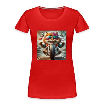 Gato Loco BikerCat Motorcycle Cat Riding Cruising - Women's Premium Organic T-Shirt - red - Front - Mia (176cm)