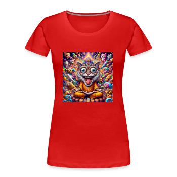 Gato Loco Crazy Meditation Cat Crazy YogaCat - Women's Premium Organic T-Shirt - red - Front - Mia (176cm)