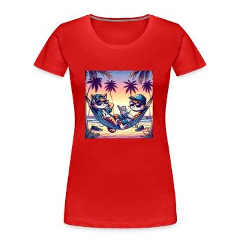 Gato Loco Surf Cats Hammock Cats in Hammock - Women's Premium Organic T-Shirt - red - Front - Mia (176cm)