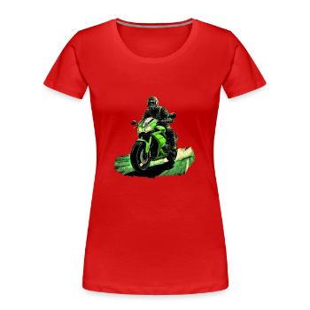 Motorradfahrer auf einem Superbike grün - Frauen Premium Bio T-Shirt - Rot - Vorne - Mia (176cm)