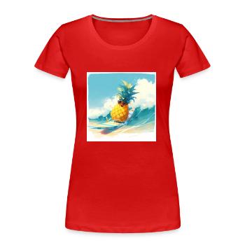 Drôle d’ananas surfant sur les vagues - T-shirt bio Premium Femme - rouge - Devant - Mia (176cm)