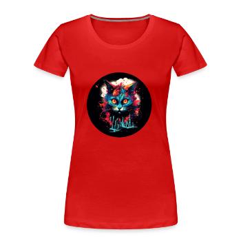 A cat dreams of the big city - Women's Premium Organic T-Shirt - red - Front - Mia (176cm)