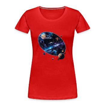 Von der Entstehung des Universums - Frauen Premium Bio T-Shirt - Rot - Vorne - Mia (176cm)