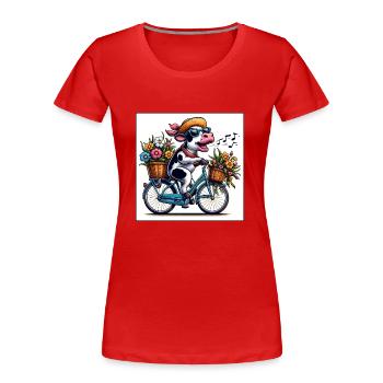 Vache chantante sur le vélo - T-shirt bio Premium Femme - rouge - Devant - Mia (176cm)