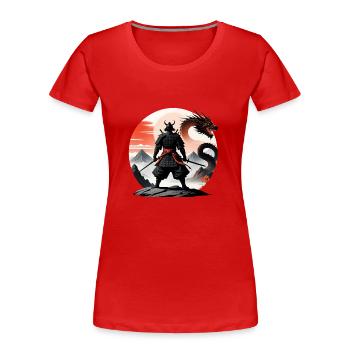 Samurai Japan Landschaft Schwarzer Drache - Frauen Premium Bio T-Shirt - Rot - Vorne - Mia (176cm)
