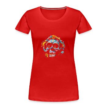 Totenkopf Blumen Calavera - Frauen Premium Bio T-Shirt - Rot - Vorne - Mia (176cm)