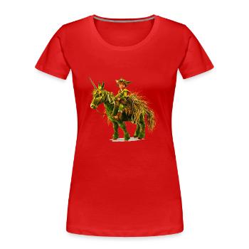 Kobold reitet auf Einhorn - Frauen Premium Bio T-Shirt - Rot - Vorne - Mia (176cm)