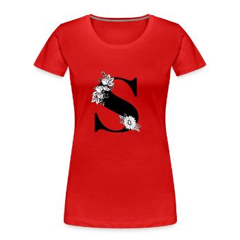 Schwarz-weiße Blumenbuchstaben - Frauen Premium Bio T-Shirt - Rot - Vorne - Mia (176cm)