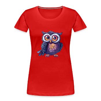 Hibou espiègle avec de grands yeux - T-shirt bio Premium Femme - rouge - Devant - Mia (176cm)