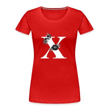 Schwarzer und weißer Blumenbuchstabe x - Frauen Premium Bio T-Shirt - Rot - Vorne - Mia (176cm)