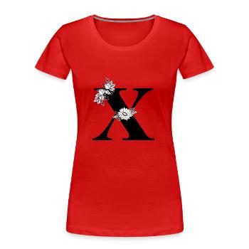 Schwarzer und weißer Blumenbuchstabe x - Frauen Premium Bio T-Shirt - Rot - Vorne - Mia (176cm)