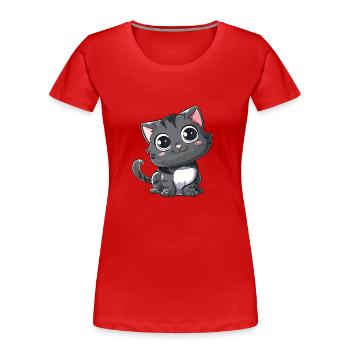 Niedliche Graue Kätzchen Große Augen - Frauen Premium Bio T-Shirt - Rot - Vorne - Mia (176cm)