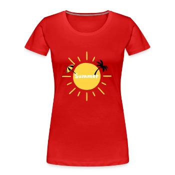 Sommersonne, Palme und Sonnenschirm - Frauen Premium Bio T-Shirt - Rot - Vorne - Mia (176cm)