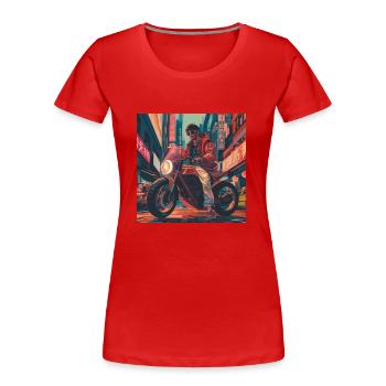 Années 80 Anime Guy Calmant Impression de mode de haute qualité - T-shirt bio Premium Femme - rouge - Devant - Mia (176cm)