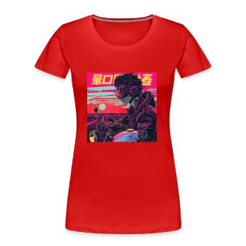 Années 80 Anime Guy Calmant Impression de mode de haute qualité - T-shirt bio Premium Femme - rouge - Devant - Mia (176cm)
