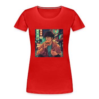 Années 80 Anime Guy Calmant Impression de mode de haute qualité - T-shirt bio Premium Femme - rouge - Devant - Mia (176cm)