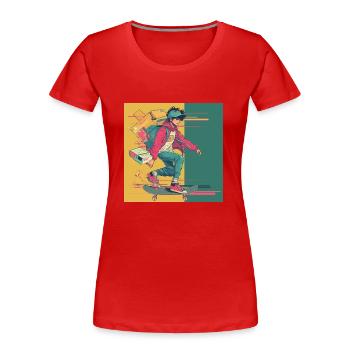 Années 80 Anime Guy Calmant Impression de mode de haute qualité - T-shirt bio Premium Femme - rouge - Devant - Mia (176cm)