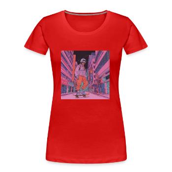 Années 80 Anime Guy Calmant Impression de mode de haute qualité - T-shirt bio Premium Femme - rouge - Devant - Mia (176cm)