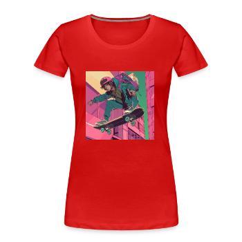 Années 80 Anime Guy Calmant Impression de mode de haute qualité - T-shirt bio Premium Femme - rouge - Devant - Mia (176cm)