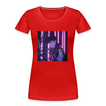 Années 80 Anime Guy Calmant Impression de mode de haute qualité - T-shirt bio Premium Femme - rouge - Devant - Mia (176cm)