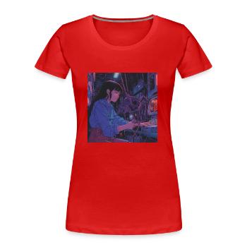 80s anime teen calming high quality fashion print - Women's Premium Organic T-Shirt - red - Front - Mia (176cm)