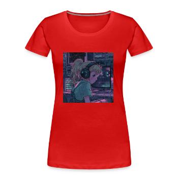 80s anime teen calming high quality fashion print - Women's Premium Organic T-Shirt - red - Front - Mia (176cm)