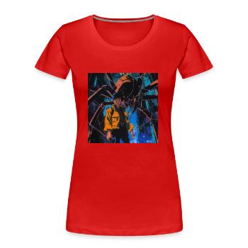 80s anime teen calming high quality fashion print - Women's Premium Organic T-Shirt - red - Front - Mia (176cm)