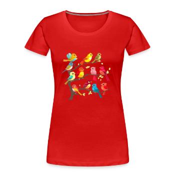 Bunte Vögel auf den Ästen - Frauen Premium Bio T-Shirt - Rot - Vorne - Mia (176cm)